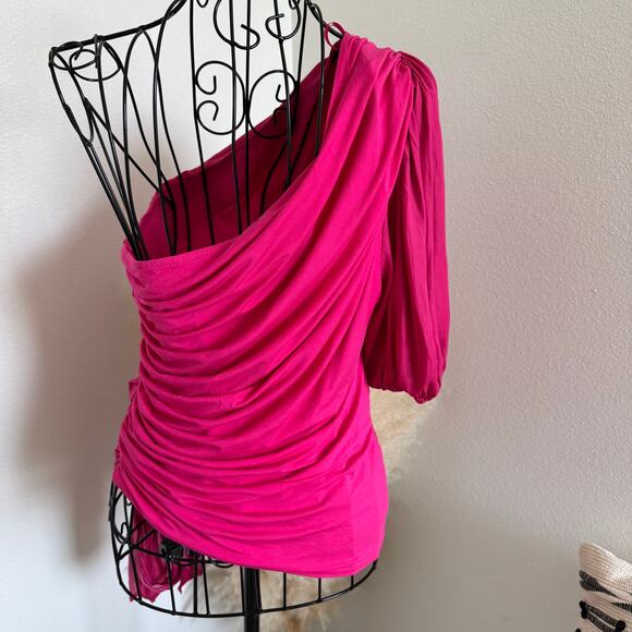 Anthropologie DOLAN Pink Ruched Single-Shoulder Asymmetric Blouse Small - Picture 7 of 15